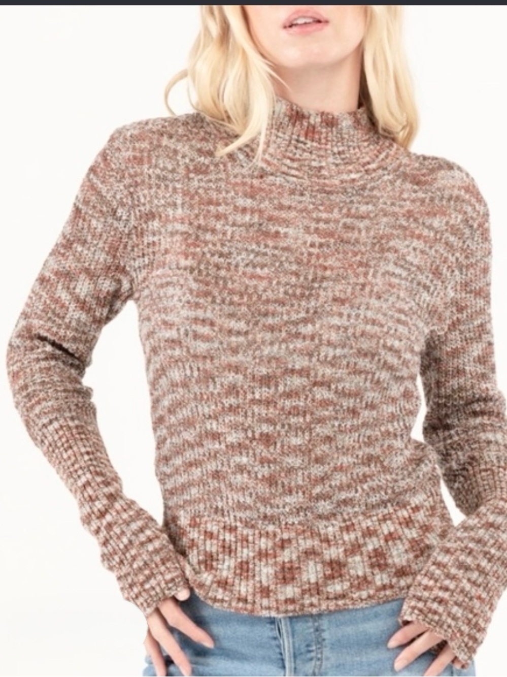 Free People Marled Cowl Sweater in Brown and Cream